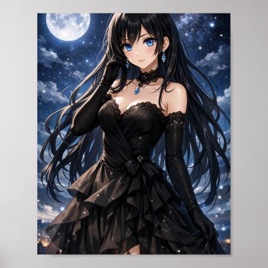 Moon anime queen in black dress ポスター (正面)