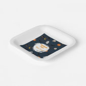 Moon Bat Dark Blue Halloween Party Cute ペーパープレート (傾斜あり)