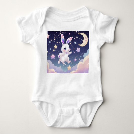 Moon Bunny Baby Bodysuit – Pastel Celestial Rabbit ベビーボディスーツ (正面)