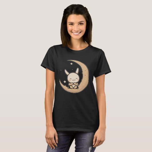 Moon Bunny Rabbit Sitting In Crescent Moon Easter Tシャツ (正面フル)
