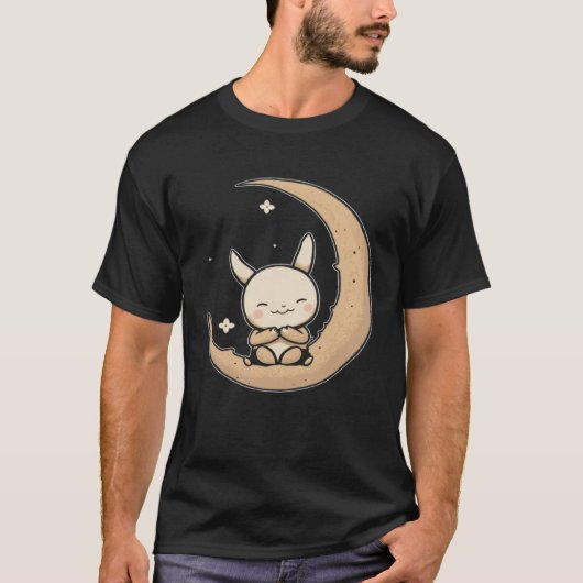 Moon Bunny Rabbit Sitting In Crescent Moon Easter Tシャツ (正面)