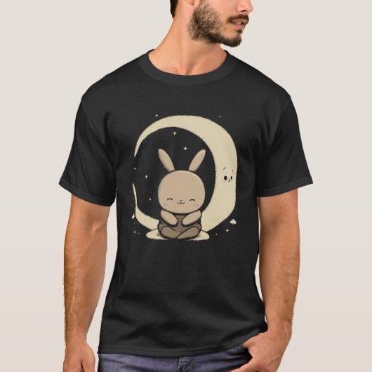 Moon Bunny Rabbit Sitting In Crescent Moon Easter  Tシャツ (正面)