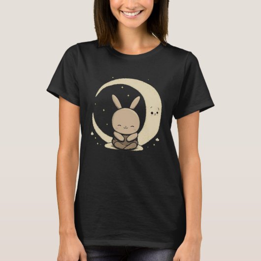 Moon Bunny Rabbit Sitting In Crescent Moon Easter  Tシャツ (正面)