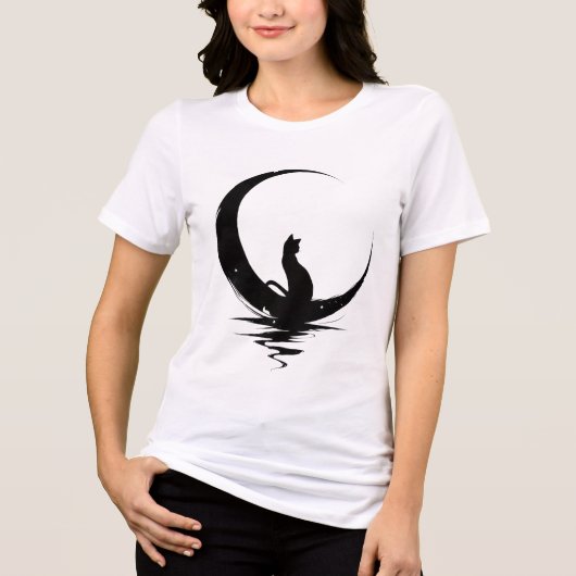 Moon Cat T-Shirt – Witchy Celestial Black Cat Grap トライブレンドＴシャツ (正面)