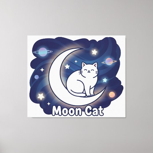 Moon Cat Wall Art – Magical Cat on Crescent Moon P キャンバスプリント (正面)