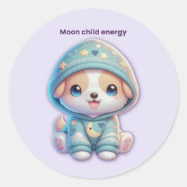 Moon Child Energy Dog Sticker ラウンドシール
