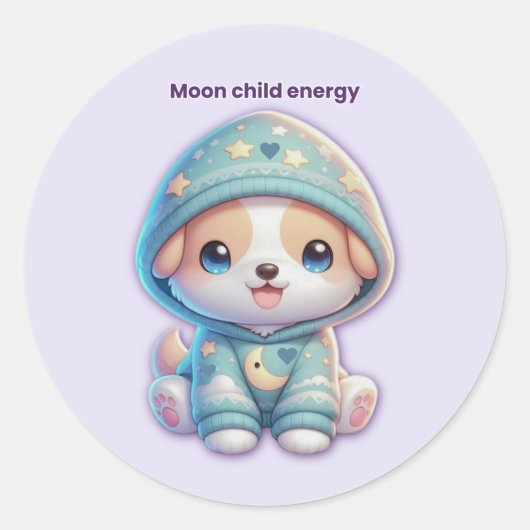 Moon Child Energy Dog Sticker ラウンドシール (正面)