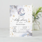 Moon Clouds Stars Baby Shower 招待状 (スタンド正面)