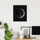 Moon Face Crescent Hand Drawn Ink Illustration ポスター (ホームオフィス)