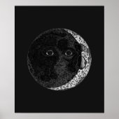 Moon Face Crescent Hand Drawn Ink Illustration ポスター (正面)