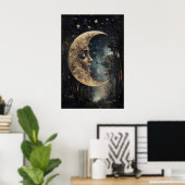 Moon Face In Forest Print, Gothic Witchy Poster ポスター (ホームオフィス)