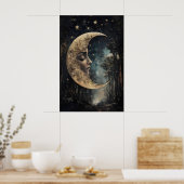 Moon Face In Forest Print, Gothic Witchy Poster ポスター (キッチン)