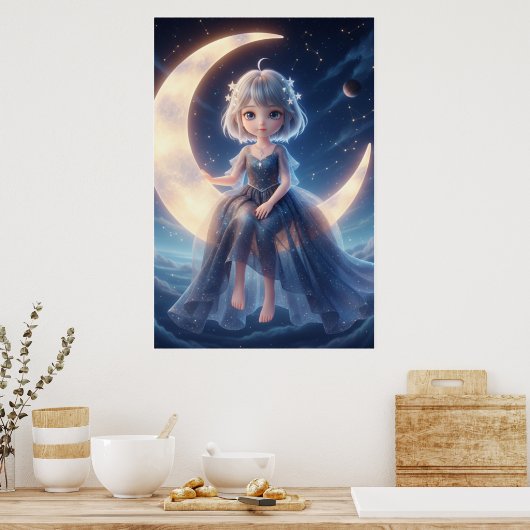 Moon Fairy Starry Night Art Poster ポスター (キッチン)