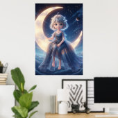 Moon Fairy Starry Night Art Poster ポスター (ホームオフィス)