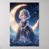 Moon Fairy Starry Night Art Poster ポスター (正面)
