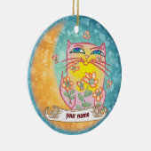 Moon Flowers Cat セラミックオーナメント (右)