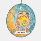 Moon Flowers Cat セラミックオーナメント (左)