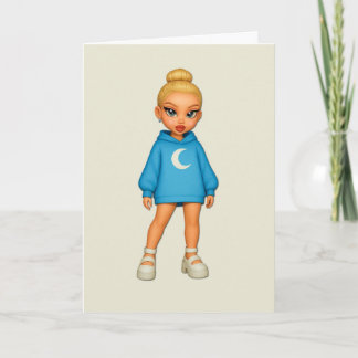 Moon Hoodie Fashion Doll Greeting Card カード