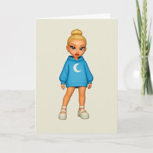 Moon Hoodie Fashion Doll Greeting Card カード (正面)