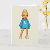 Moon Hoodie Fashion Doll Greeting Card カード (黄色い花)