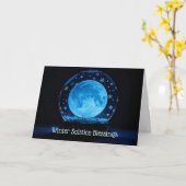 Moon in Snow Crystal Ball Mystical Winter Solstice カード (黄色い花)
