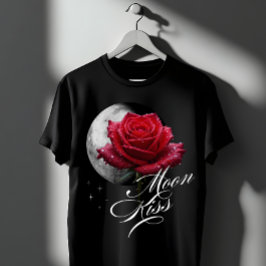 Moon Kiss Rose & Full Moon Romantic Art Tシャツ