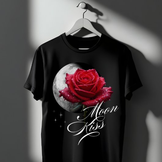 Moon Kiss Rose & Full Moon Romantic Art Tシャツ