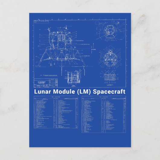 Moon Lander Lunar Module(LM)の設計図 ポストカード (正面)