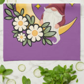 Moon Magic Cute Gnome on Crescent Moon Floral  キッチンタオル (折り畳み)