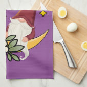 Moon Magic Cute Gnome on Crescent Moon Floral  キッチンタオル (四つ折り)