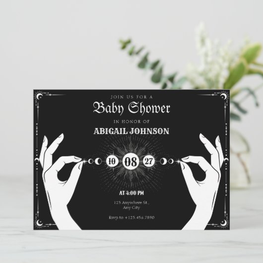 Moon mystical magic hand baby shower 招待状 (スタンド正面)