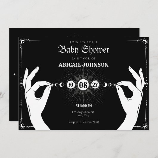 Moon mystical magic hand baby shower 招待状 (正面/裏面)