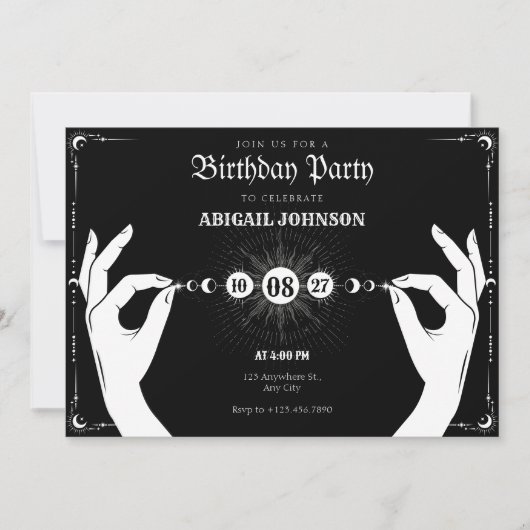 Moon mystical magic hand birthday 招待状 (正面)