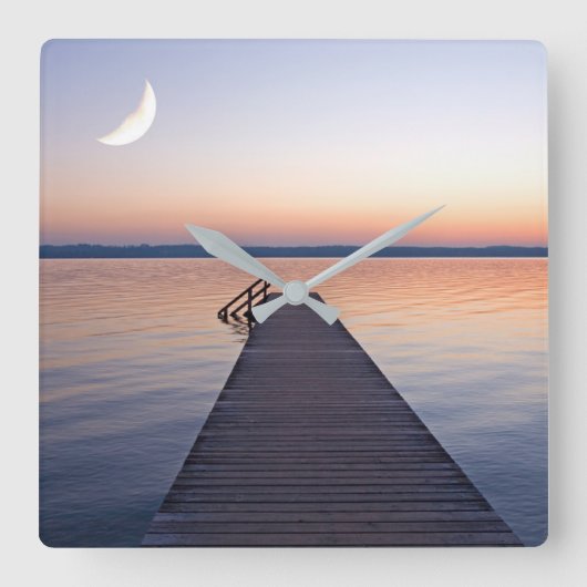 Moon Over Buscharner Footbridge | Starnberg Lake スクエア壁時計 (正面)