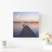 Moon Over Buscharner Footbridge | Starnberg Lake スクエア壁時計 (ホーム)