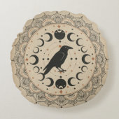 Moon Phase Raven Mandala ラウンドクッション (正面)
