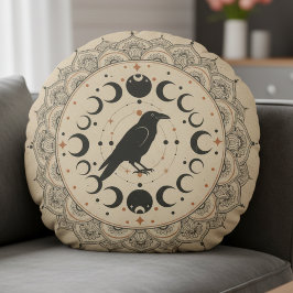 Moon Phase Raven Mandala ラウンドクッション