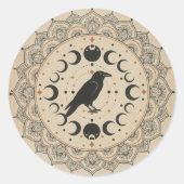 Moon Phase Raven Mandala ラウンドシール (正面)