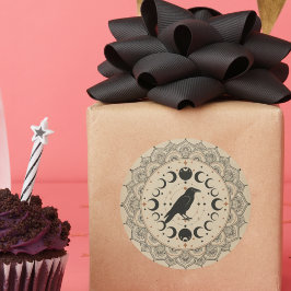 Moon Phase Raven Mandala ラウンドシール