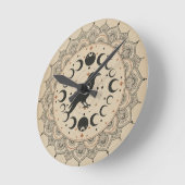 Moon Phase Raven Mandala ラウンド壁時計 (傾斜)