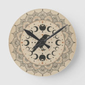 Moon Phase Raven Mandala ラウンド壁時計 (正面)