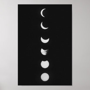 Moon Phases And Eclipse in Black and White Photo ポスター