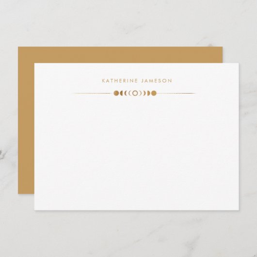 Moon Phases Golden Monogram Note Card ノートカード (正面/裏面)
