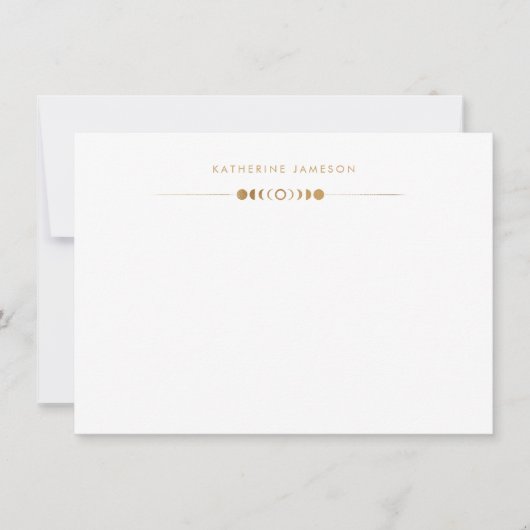 Moon Phases Golden Monogram Note Card ノートカード (正面)