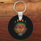 Moon Phases Tree Of Life Retro Yoga Meditation Men キーホルダー (正面)