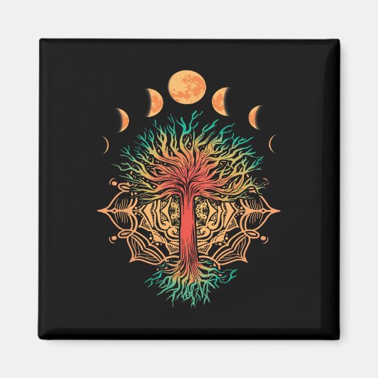 Moon Phases Tree Of Life Retro Yoga Meditation Men マグネット (正面)