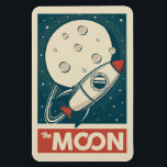 Moon Retro Galaxy Rocket マグネット<br><div class="desc">A retro illustration of the moon with a rocket ship.</div>