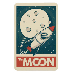 Moon Retro Galaxy Rocket マグネット