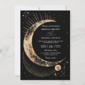 Moon Starry Night Boho Budget QR Code Wedding 招待状 (正面)