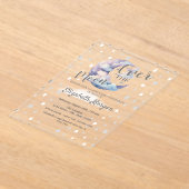Moon Stars & Clouds Lavender Baby Shower アクリル招待状 (レイダウン)